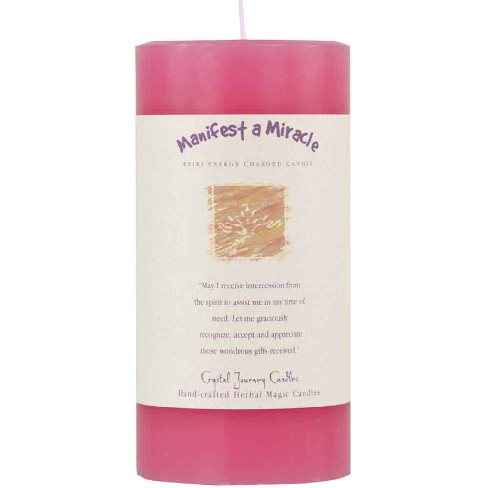 3″ x 6″ Crystal Journey Herbal Magic Reiki Charged Pillar Candle Manifest A Miracle Candle
