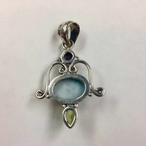 Ornate Larimar Pendant with Amethyst and Peridot | Inspirit Crystals