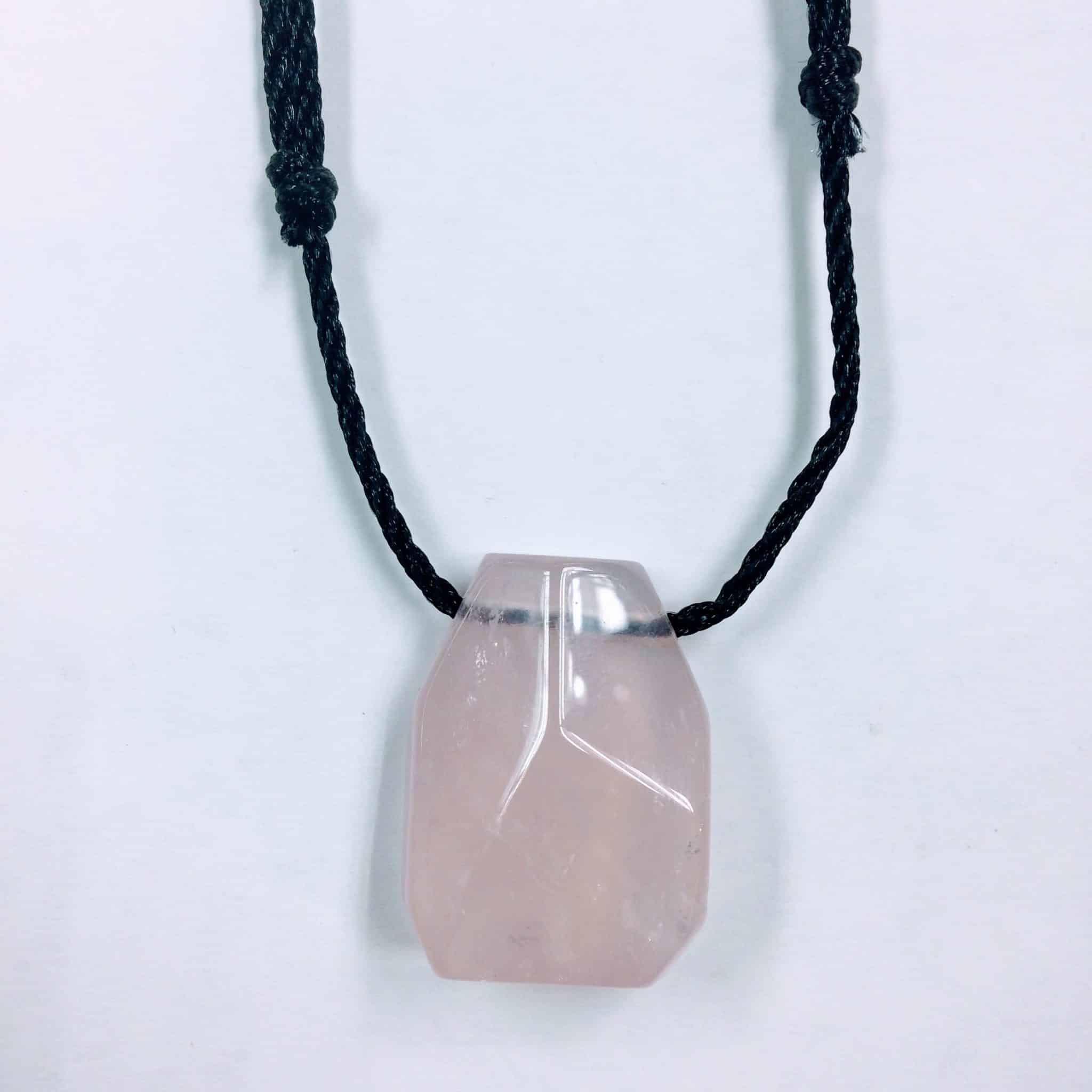 NEW! ROSE Quartz crystal necklace on black cord