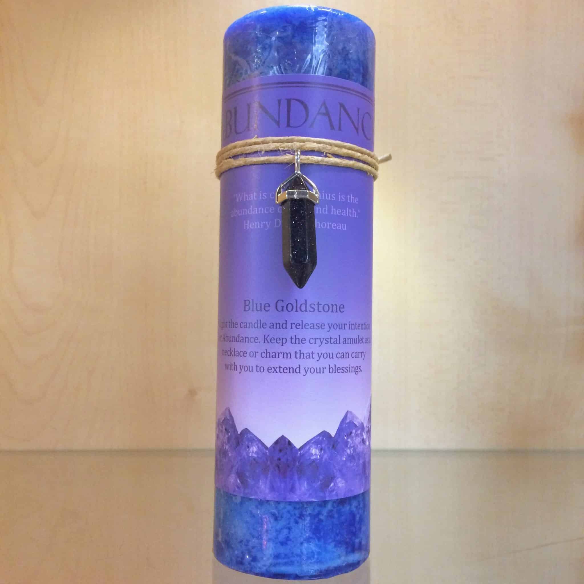 Crystal Energy 6″ Charm Candle Abundance (Blue Goldstone) Inspirit