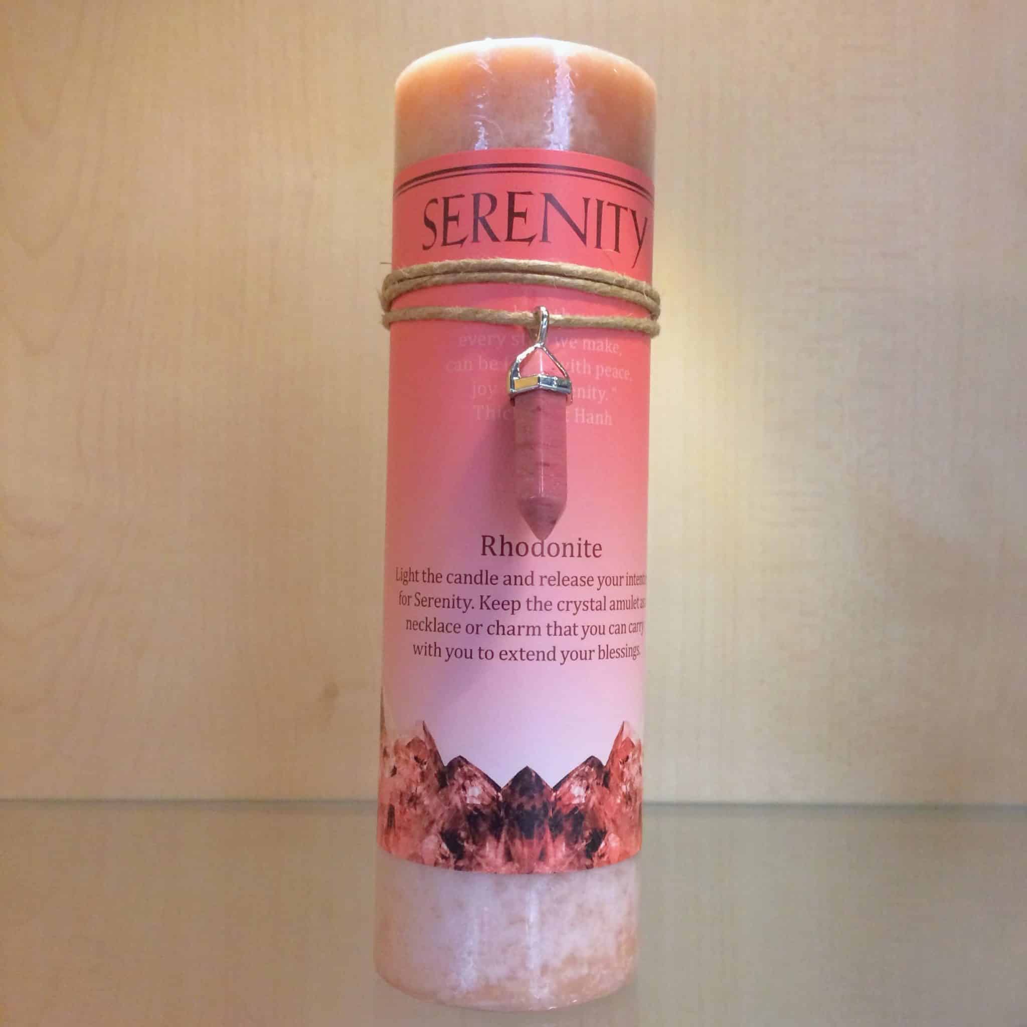 Crystal Energy 6″ Charm Candle Serenity (Rhodonite) Inspirit Crystals