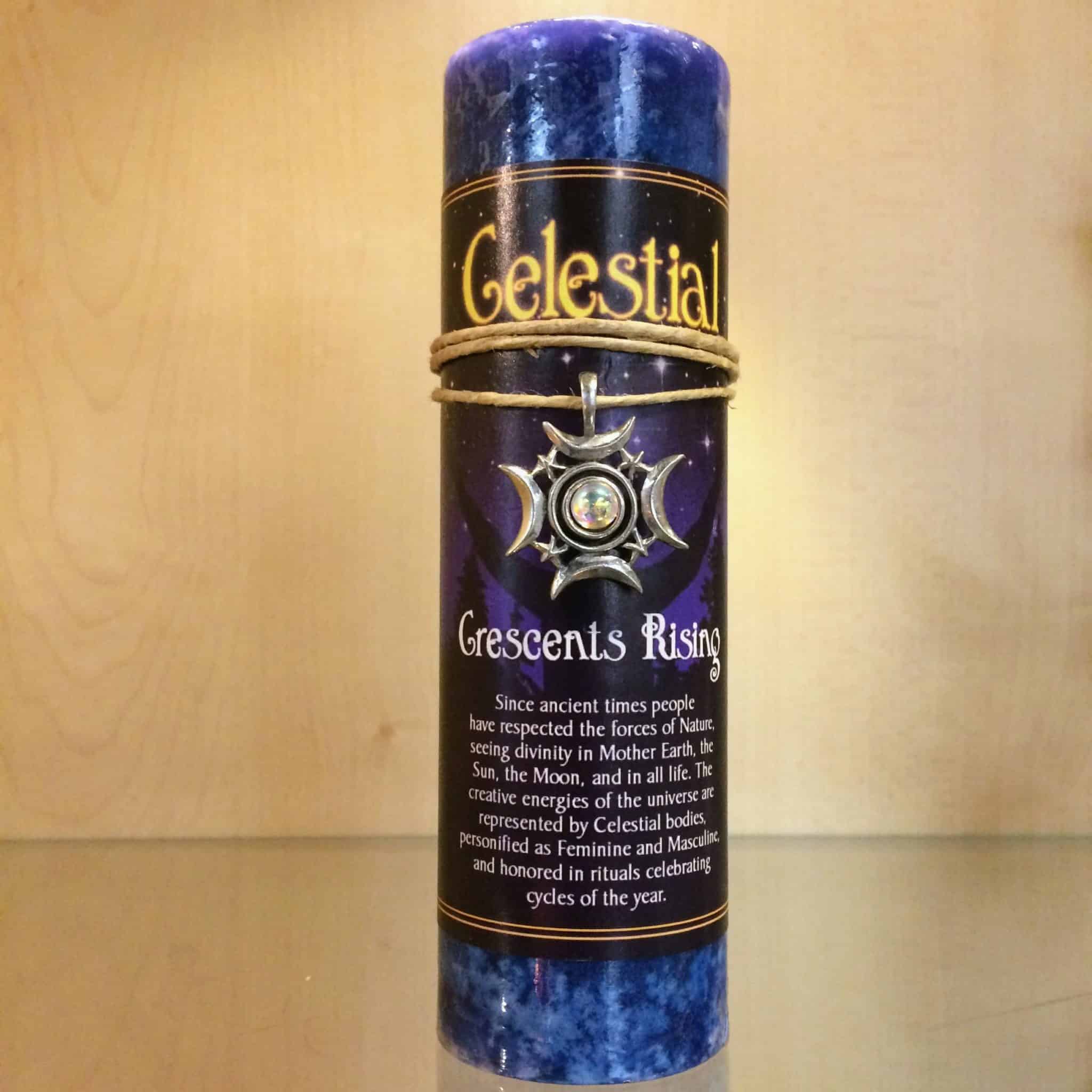 Celestial 6″ Charm Candle Crescents Rising Inspirit Crystals