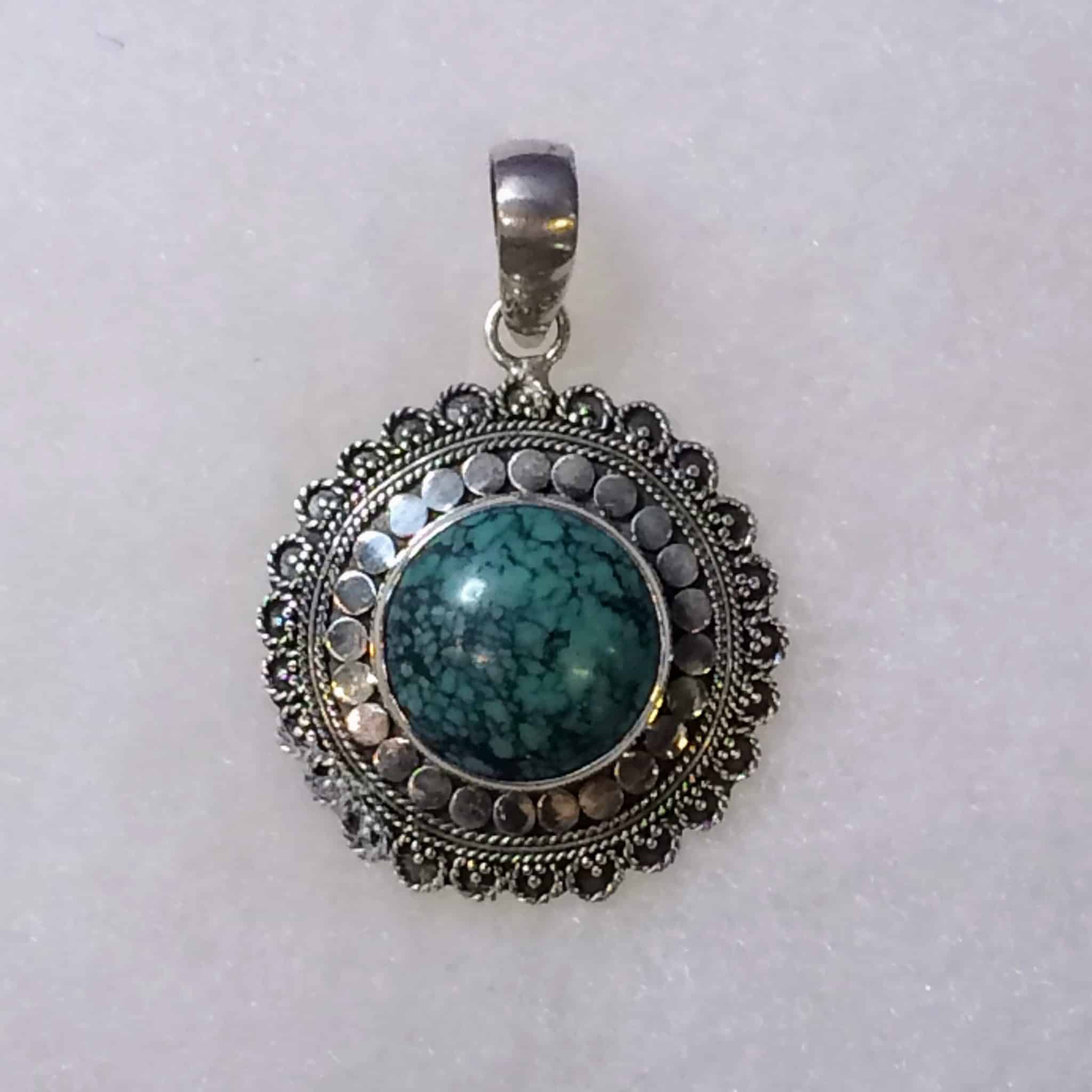 Turquoise Ornate Circle Pendant 3cm | Inspirit Crystals