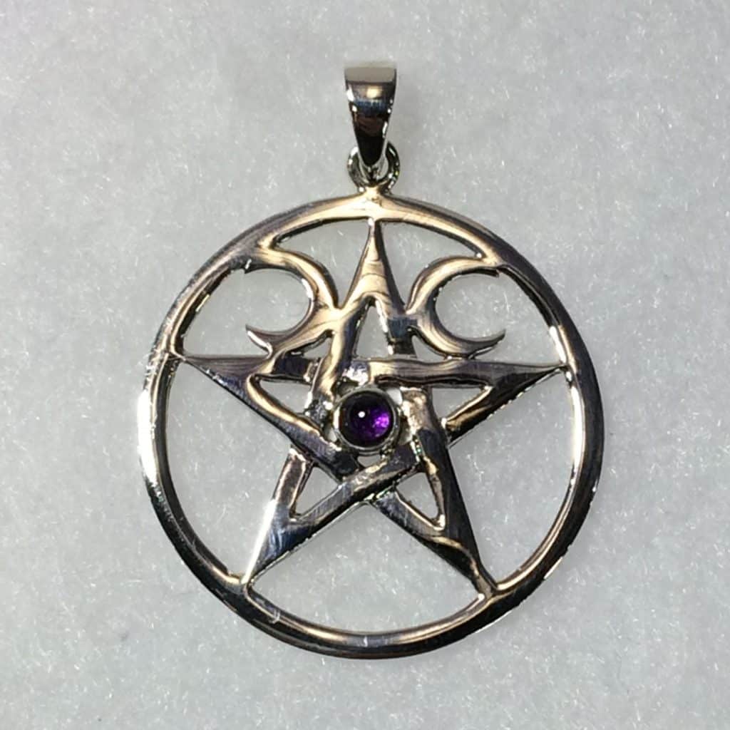 Triple Moon Pentacle Pendant with Amethyst (Sterling Silver) | Inspirit ...