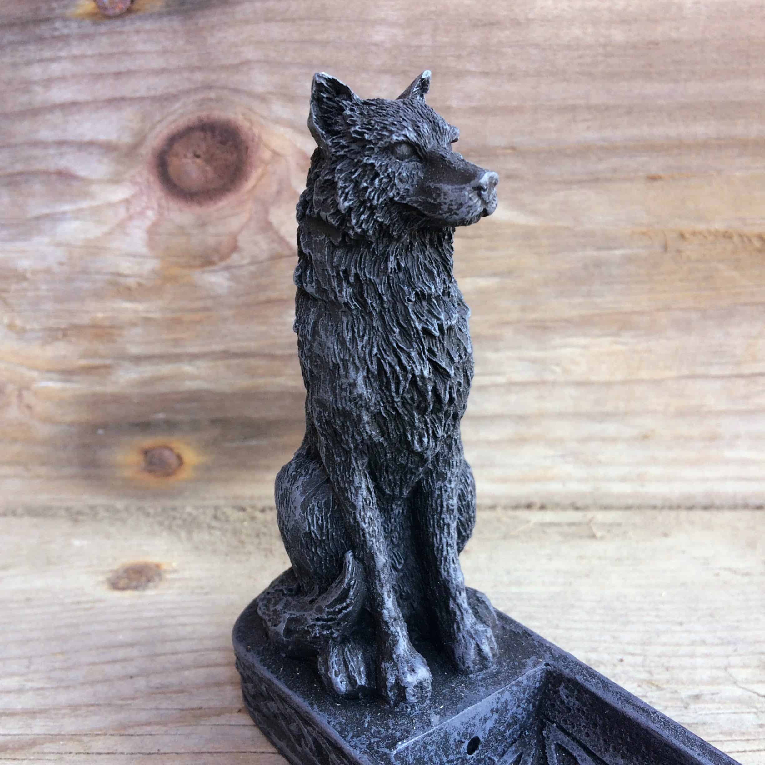 10″ Black Wolf Incense Burner Inspirit Crystals