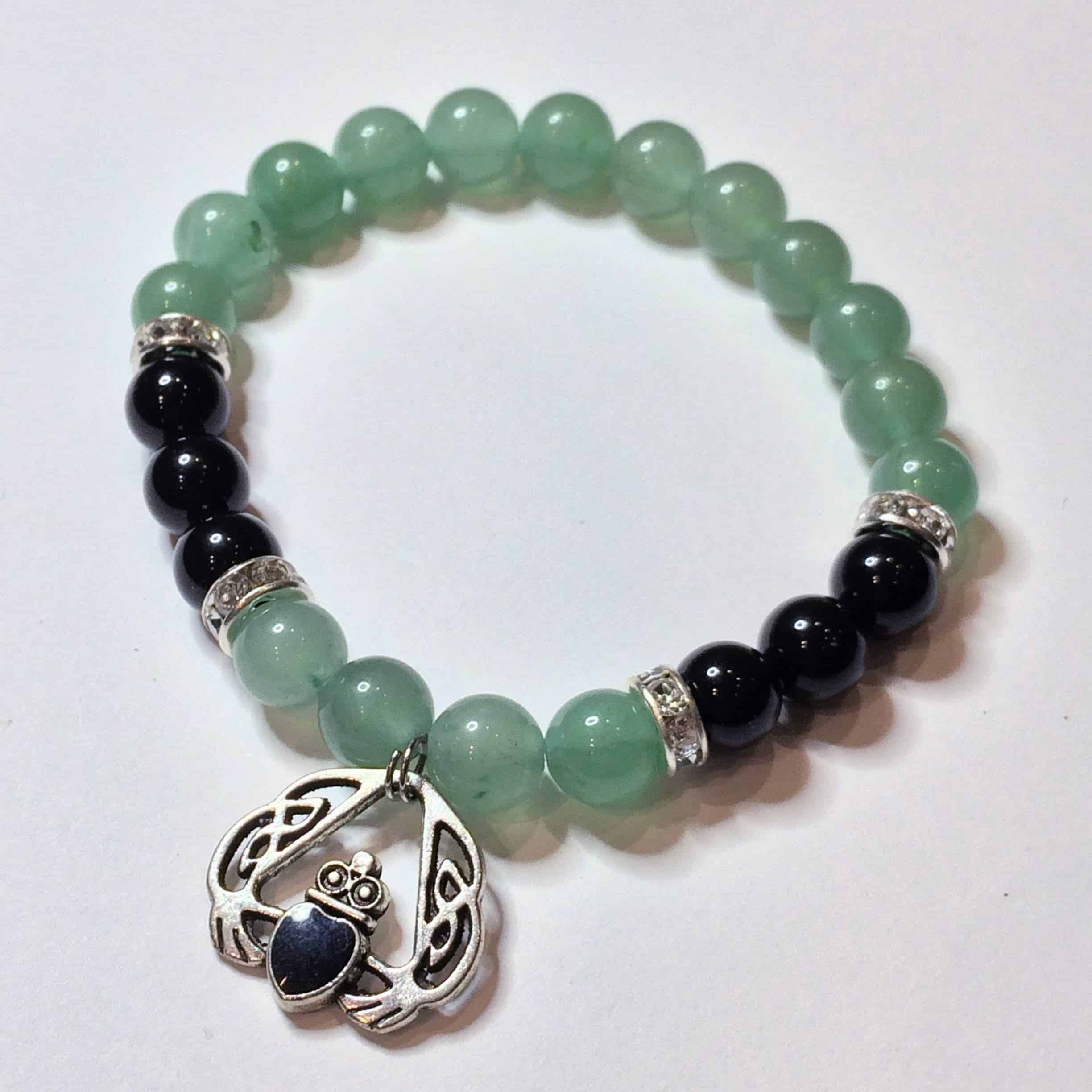 8mm Aventurine and Onyx Beaded Bracelet with Claddagh Charm | Inspirit ...