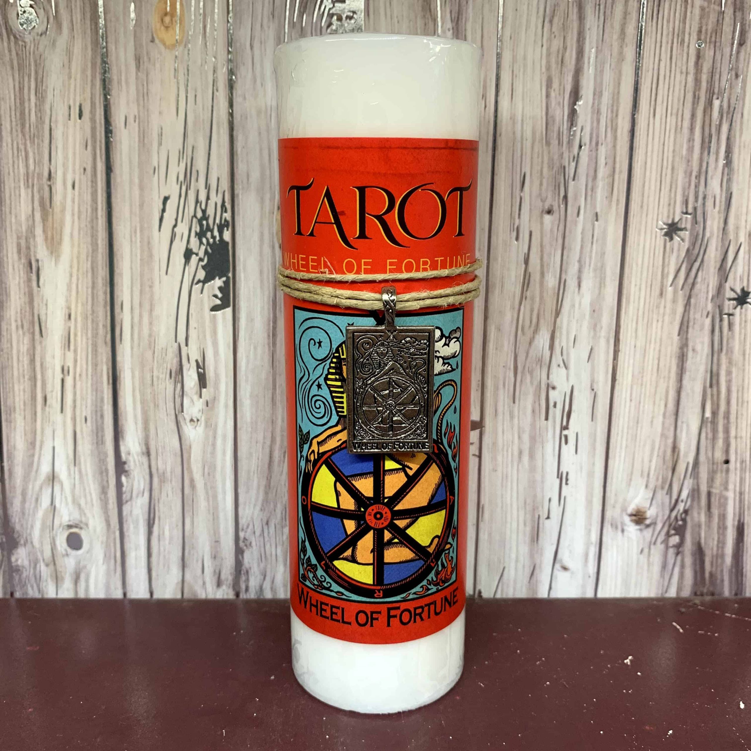 6″ Tarot Charm Candle Wheel of Fortune Inspirit Crystals