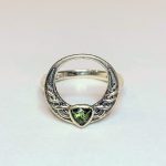 Faceted Moldavite Triangle with Celtic Knotwork Circle Ring (Platinum Coated Sterling Silver)